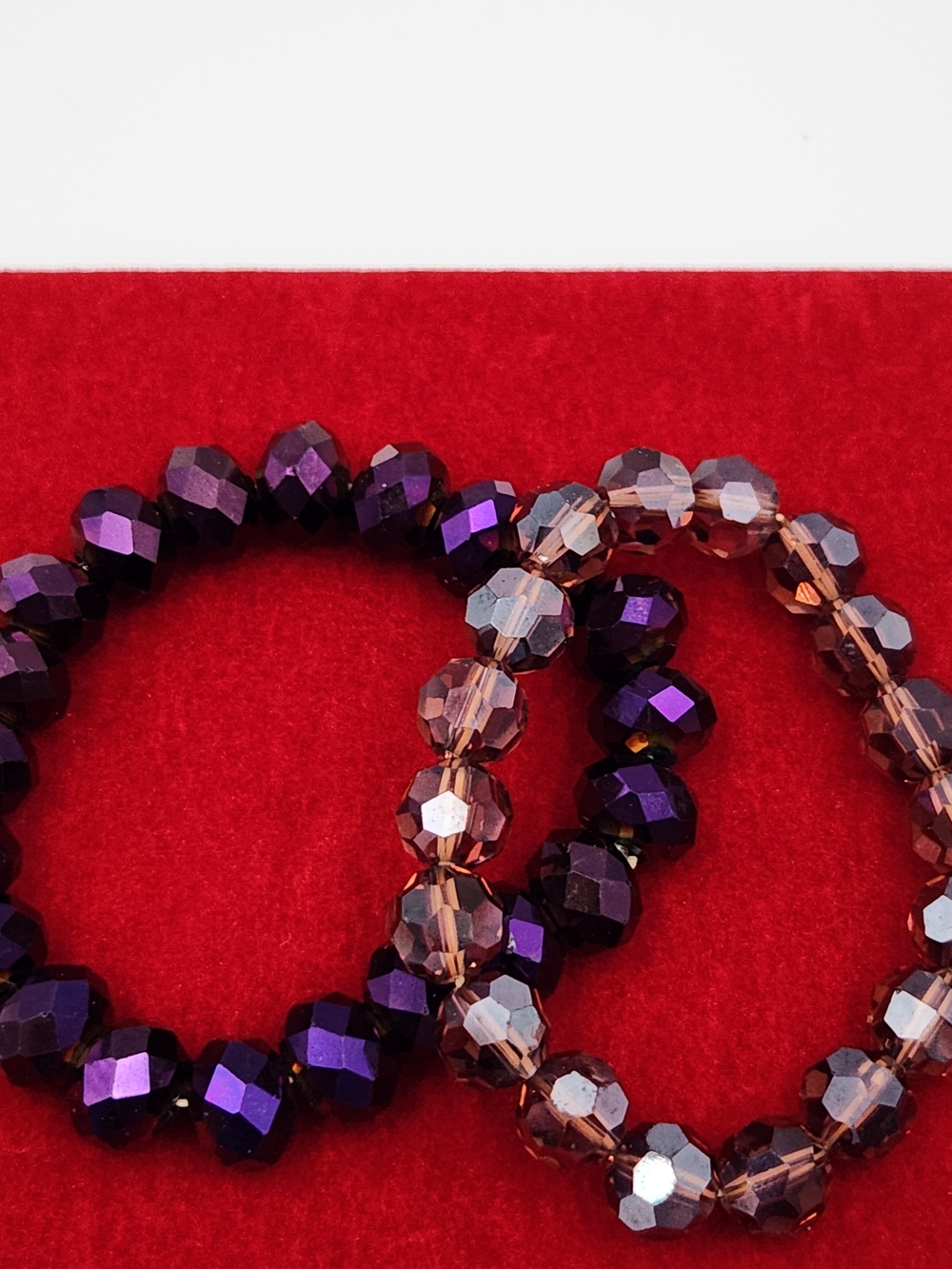 Faceted Purple and Brown Glass Bead Stretch Bracelets - Unbranded